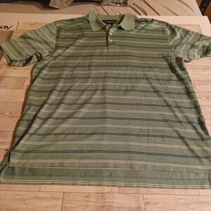 Brooks Brothers Shirt Mens Large‎ Green Striped Short Sleeves Golf Polo Cotton